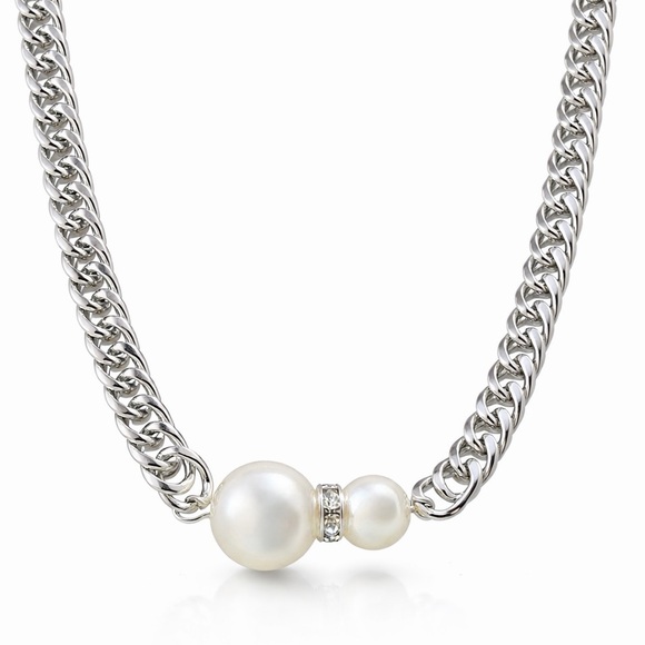 Anthropologie Jewelry - Double Pearl Silver Chain Necklace